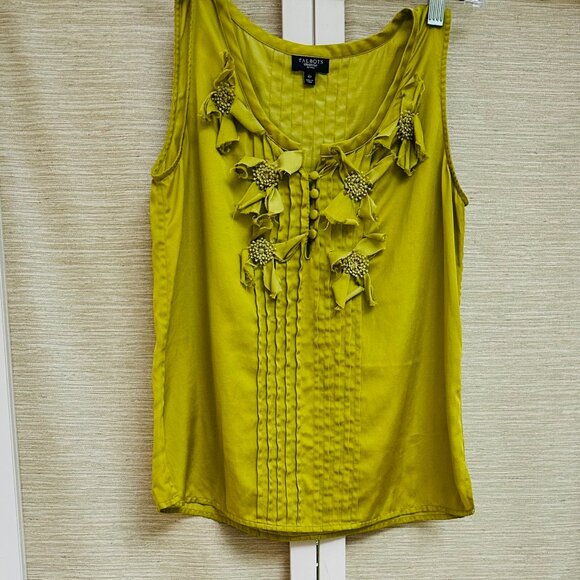 Talbots Green Silk Shell Top Flowers Sleeveless Celery Light Green Size 4P Cami - Picture 7 of 7